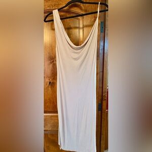 Elegant Taupe Drape Neck Dress